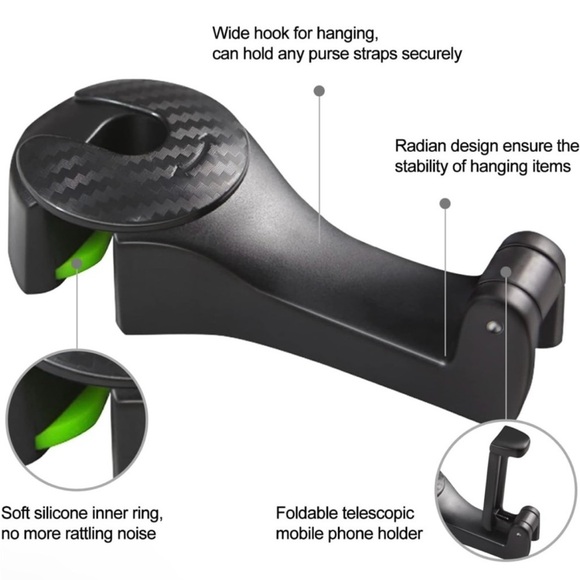 2 in 1 Car Seat Bag Hooks w/ Phone Holder，Headrest Purse Handbag Holder … - Picture 3 of 5